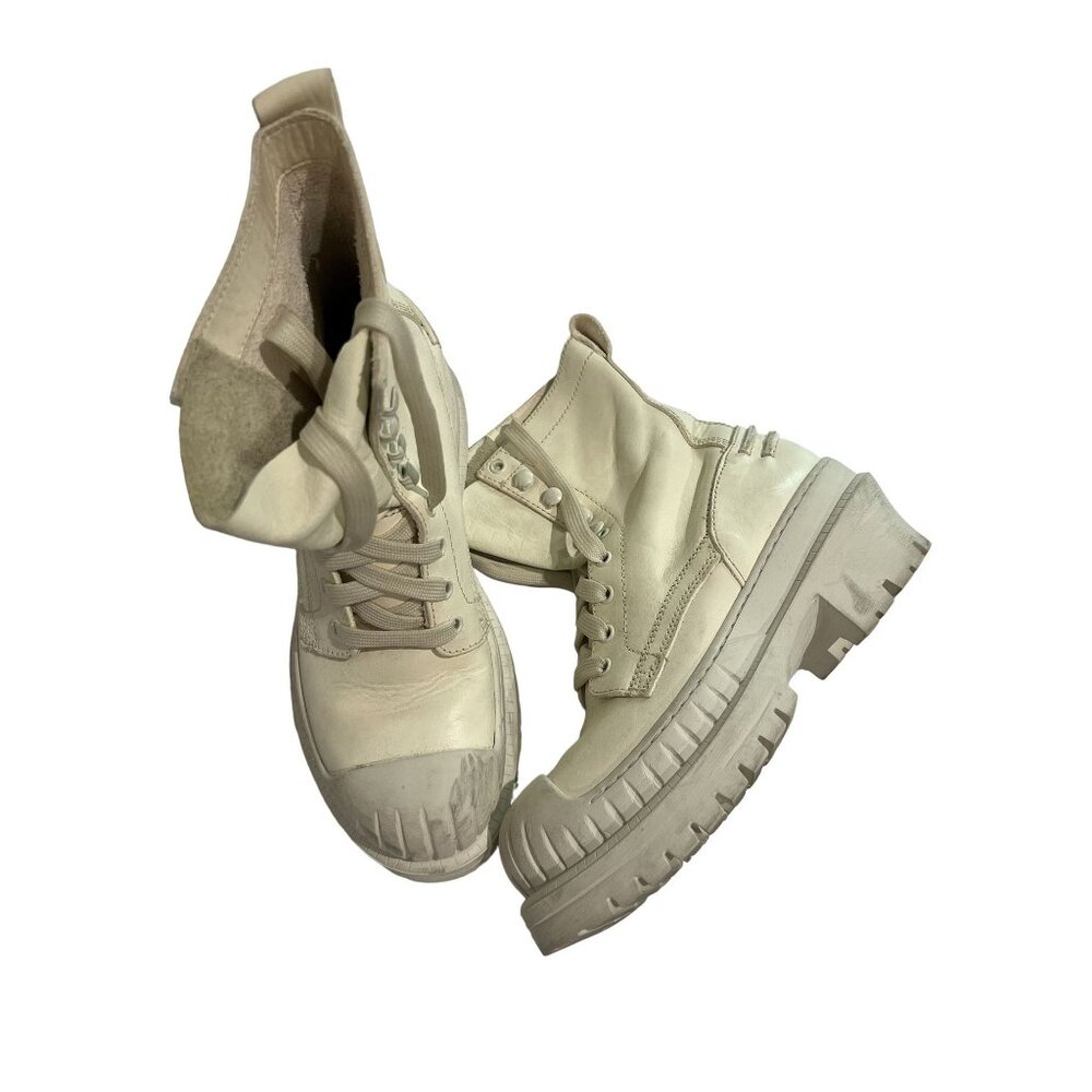 Acne Studios Ankle Combat Soft Leather Boot in Ivory White